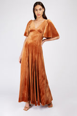 Little Mistress Gold Velvet Maxi Dress