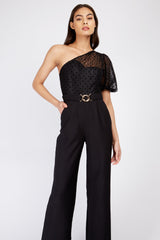 Little Mistress Black Spot Mesh Jumpsuit