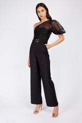 Little Mistress Black Spot Mesh Jumpsuit