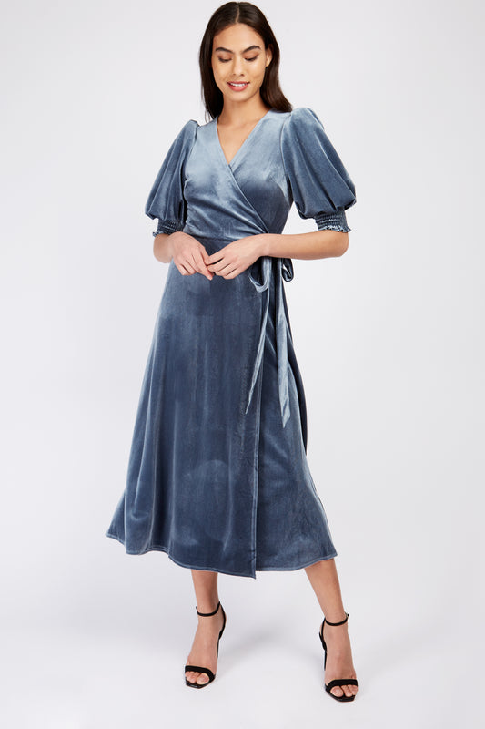 Little Mistress Slate Velvet Midaxi Dress