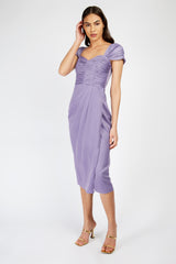 Little Mistress Lavender Satin Midi Dress