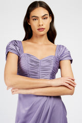 Little Mistress Lavender Satin Midi Dress