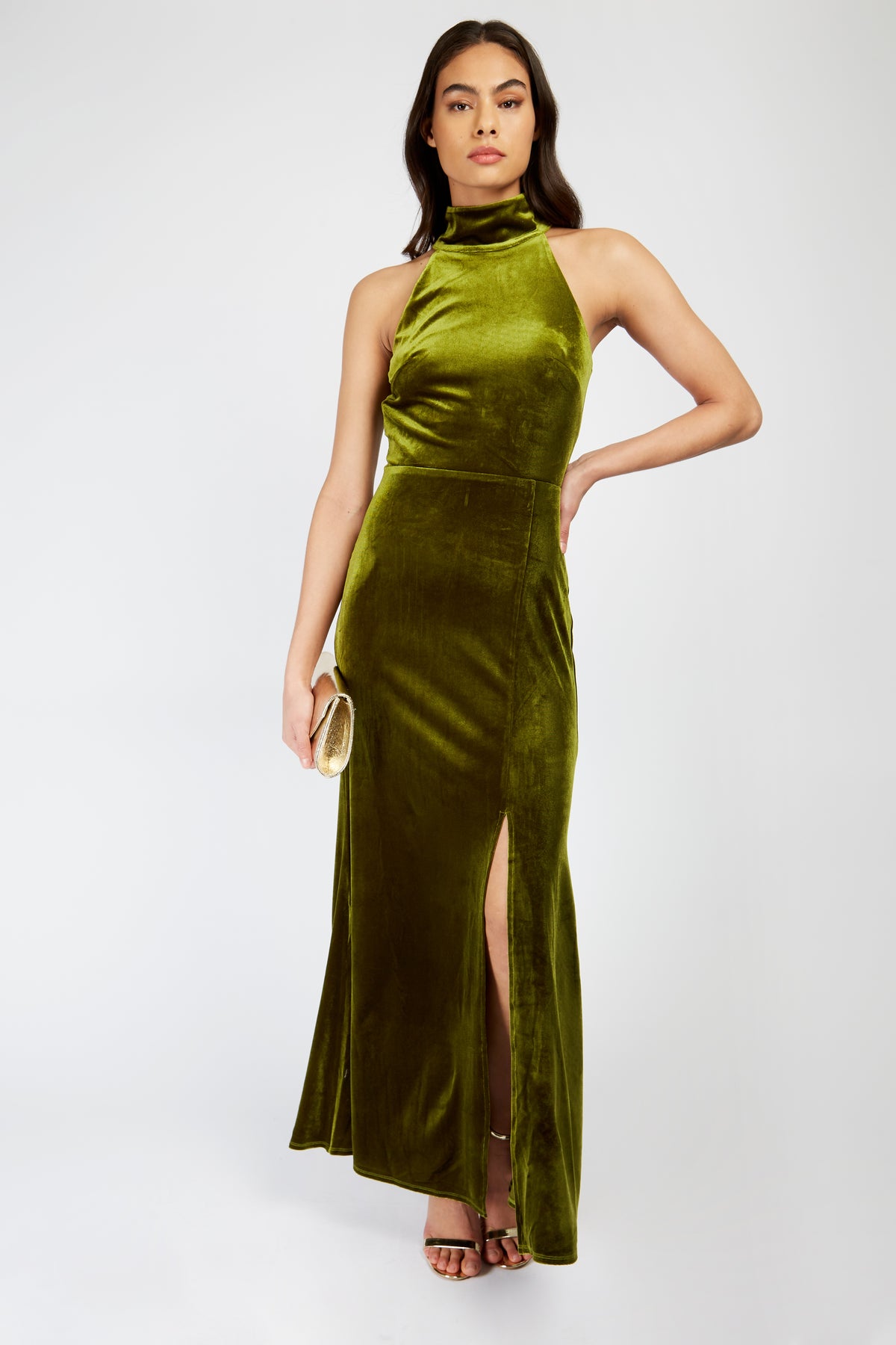 Little Mistress Lime Velvet Maxi Dress