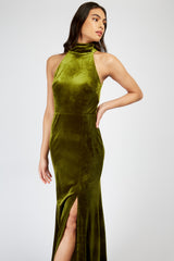 Little Mistress Lime Velvet Maxi Dress