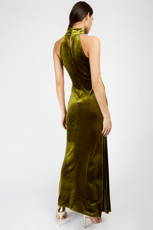 Little Mistress Lime Velvet Maxi Dress