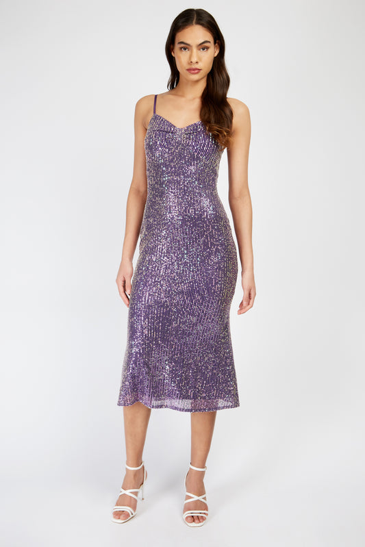 Little Mistress Lilac Sequin Midi Dress