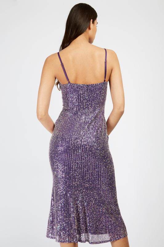 Little Mistress Lilac Sequin Midi Dress