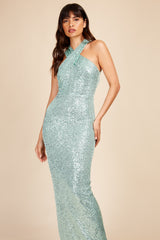 Little Mistress Mint Sequin Maxi Dress