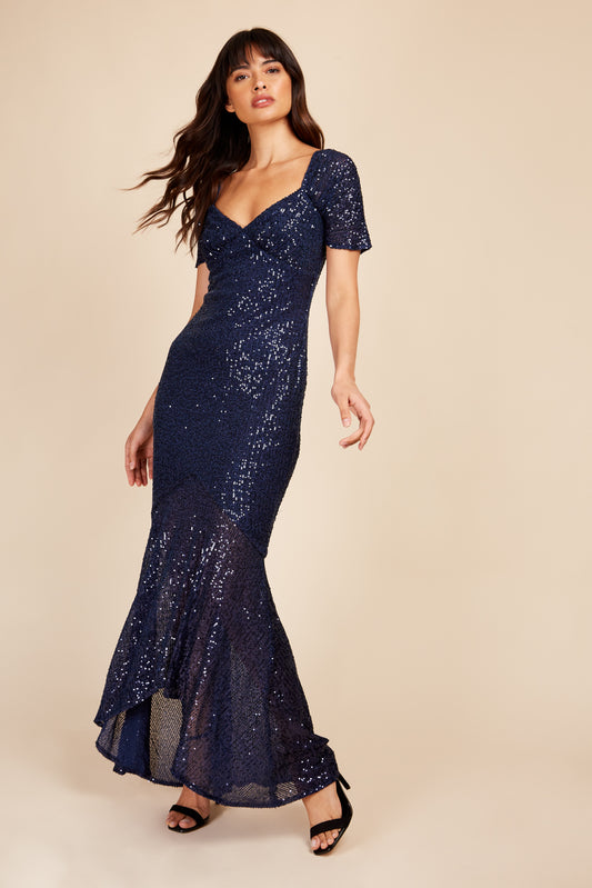 Little Mistress Navy Sequin Maxi Dress