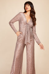 Little Mistress Taupe Sequin Jumpsuit