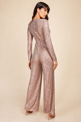 Little Mistress Taupe Sequin Jumpsuit