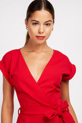 Little Mistress Red Stretch Crepe Jumpsuit