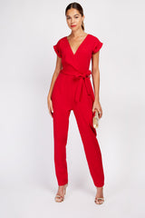 Little Mistress Red Stretch Crepe Jumpsuit