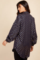 Little Mistress Navy Satin Foil Shirt