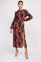 Little Mistress Floral Print Split Hem Midi Dress