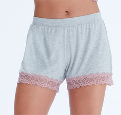 Pretty Polly Casual Comfort Contrast Lace Trim Shorts- Grey Marl