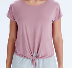 Pretty Polly Casual Comfort Short Sleeve Knot Detail Top- Sugar Plum