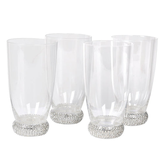 Dwell Diamante Hi Ball Glasses Set Of 4 - Silver