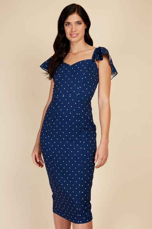 Little Mistress Polka Dot Midi With Sweetheart Neckline