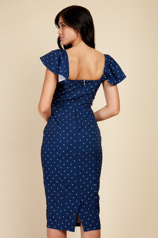 Little Mistress Polka Dot Midi With Sweetheart Neckline