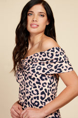 Little Mistress Bardot Midi Dress With Leopard Print