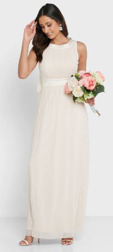 Little Mistress Cream Draped Bridesmaid Maxi Dress