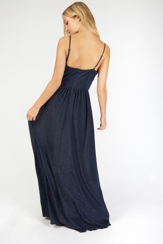 Little Mistress Navy Lurex Plunge Maxi