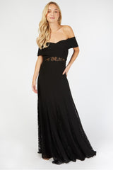 Little Mistress Black Bardot Lace Insert Maxi