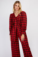 Little Mistress Red Check Tie Jumpsuit