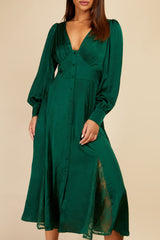 Little Mistress Green Satin Midi Dress