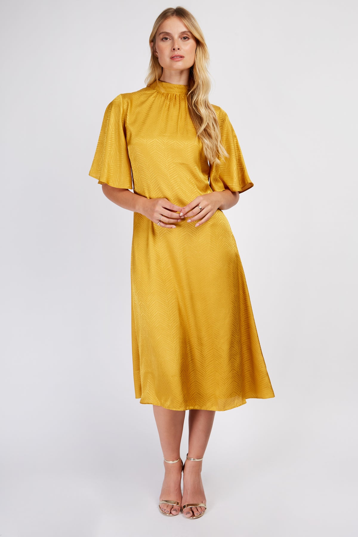 Little Mistress Gold Satin Midi Dress