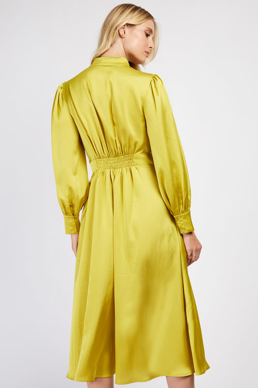 Little Mistress Lime Satin Midi Dress