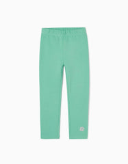 Zippy Brushed Cotton Leggings For Girls, Aqua Green