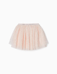 Girls Light Pink Voluminous Tutu Skirt With Silver Sequins