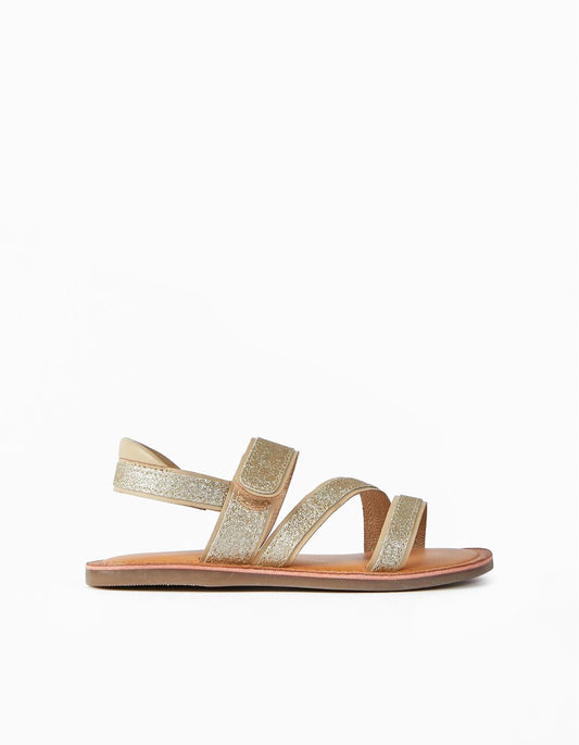 Zippy Leather Sandals For Girls, Golden