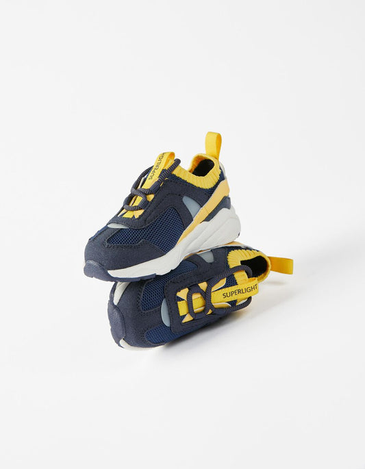 Zippy Trainers For Baby Boys 'Superlight Runner', Dark Blue/Yellow