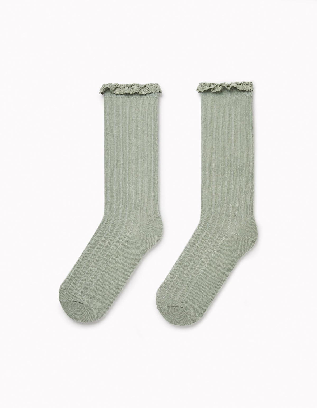 Zippy Ribbed Knee-High Socks With Lace For Girls, Green