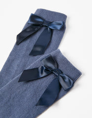 Zippy Knee-High Socks With Satin Bow For Girls, Blue