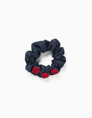 Zippy Girls Denim Scrunchie With Red Crochet Flowers