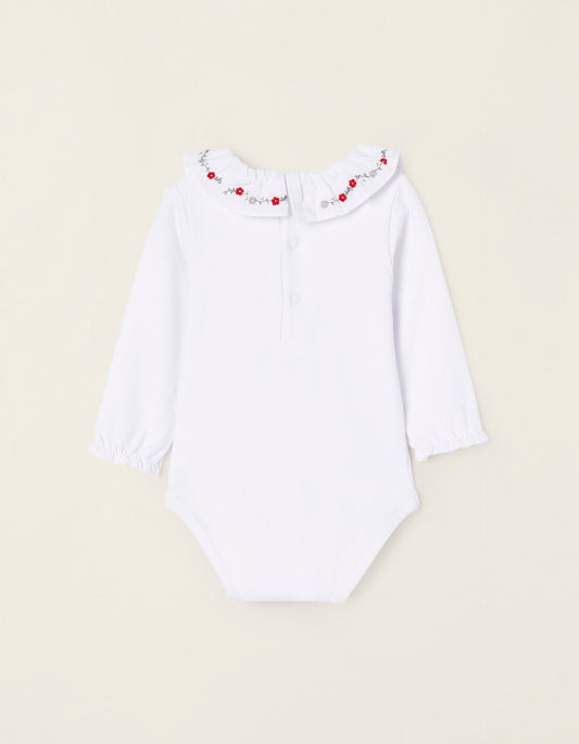 Zippy Cotton Bodysuit With Flowers For Newborn Baby Girls 'B&S', White