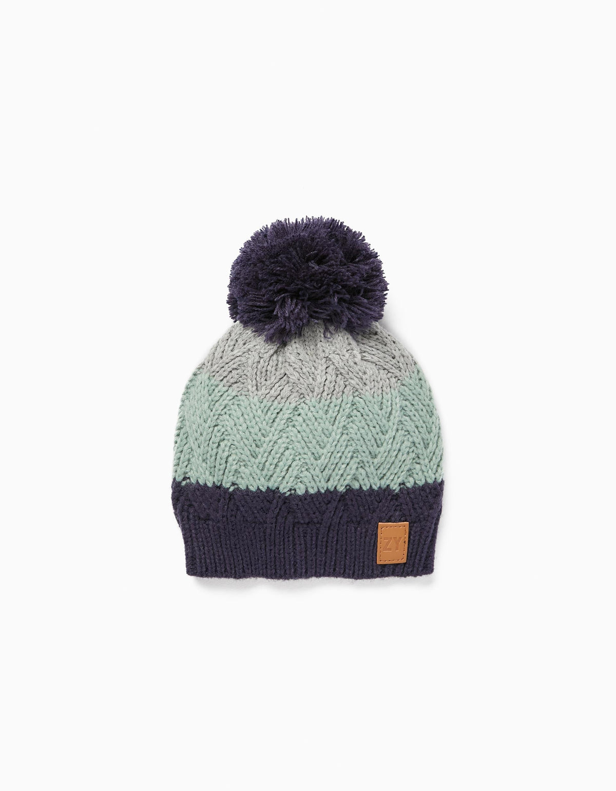 Zippy Cable Knit Beanie With Pompom For Babies And Boys, Multicoloured