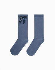 Zippy Knee-High Socks With Satin Bow For Girls, Blue