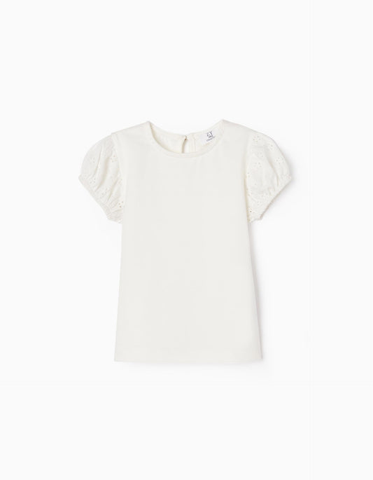 Zippy Cotton T-Shirt With Broderie Anglaise For Baby Girls