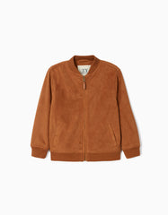 Zippy Suede-Like Jacket For Boys, Brown