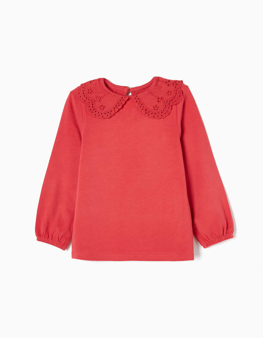 Zippy Girls Broderie Anglaise Collar Cotton T-Shirt