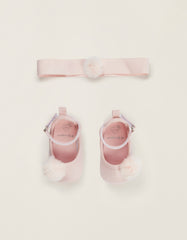 Zippy Newborn Baby Girls Ballet Pumps + Headband With Pompom