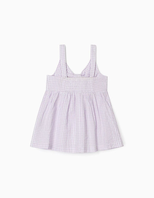 Zippy Strappy Vichy Top For Girls, White/Lilac