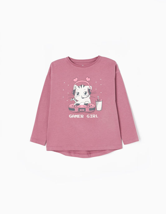 Zippy Girls Dj Kitty Long Sleeve Cotton T-Shirt