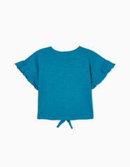 Zippy Cropped Cotton T-Shirt With Knot For Girls