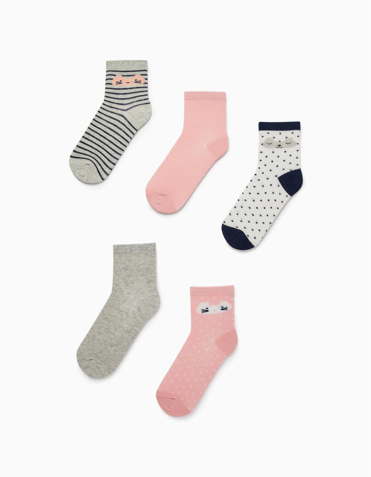 Zippy Girls 'Kitty' 5-Pack Cotton Socks